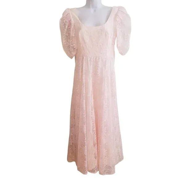 Alicia 7 8 Pink Floral Lace Fairy Tale Princess Dress Vintage USA Victorian Rege - Picture 1 of 11